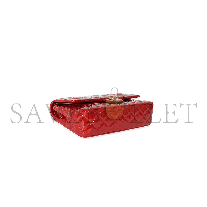 CHANEL RED PATENT CLASSIC MEDIUM DOUBLE FLAP (25*15*6cm)